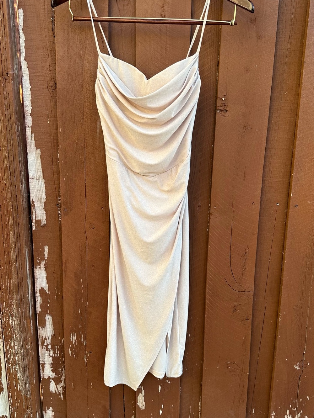 January 7 Cream Draped Cowl Midi Slip Dress